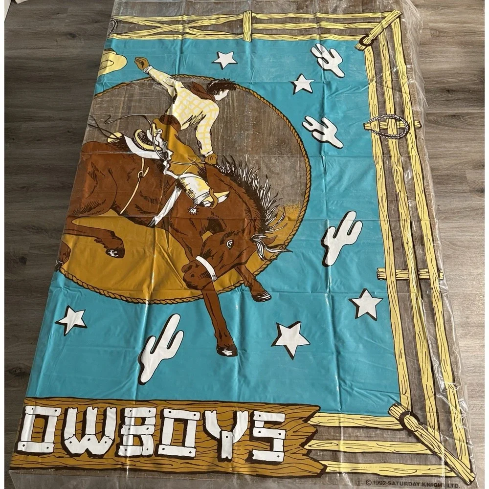 VTG Cowboy Horse Shower Curtain Vinyl Western Saturday Knight Ltd NOS 70x69 Inch